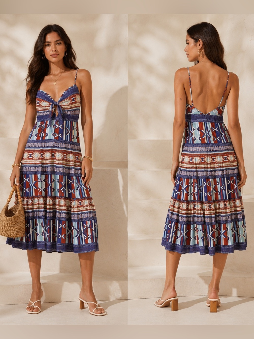 Veronica‎ Beard Abilene Dress XL NWT Cotton Geometric Print Tie Front Midi $498